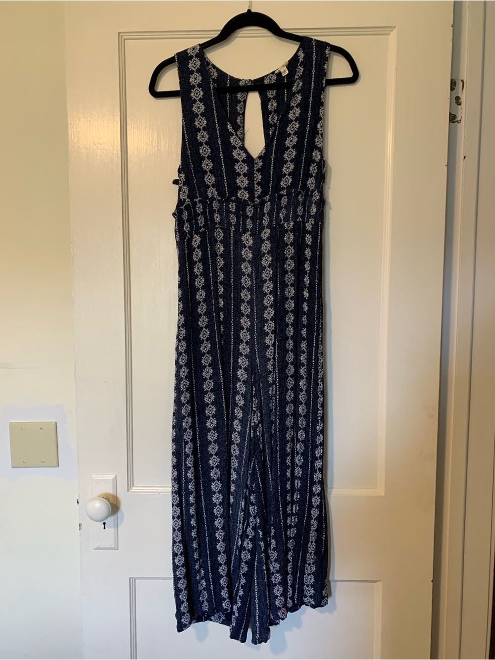 Navy Blue and White Patterned Jumpsuit